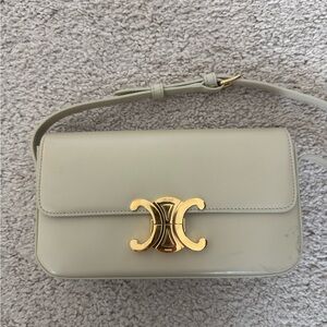 authentic Celine Triomphe Calfskin Cream with Gold Hardware